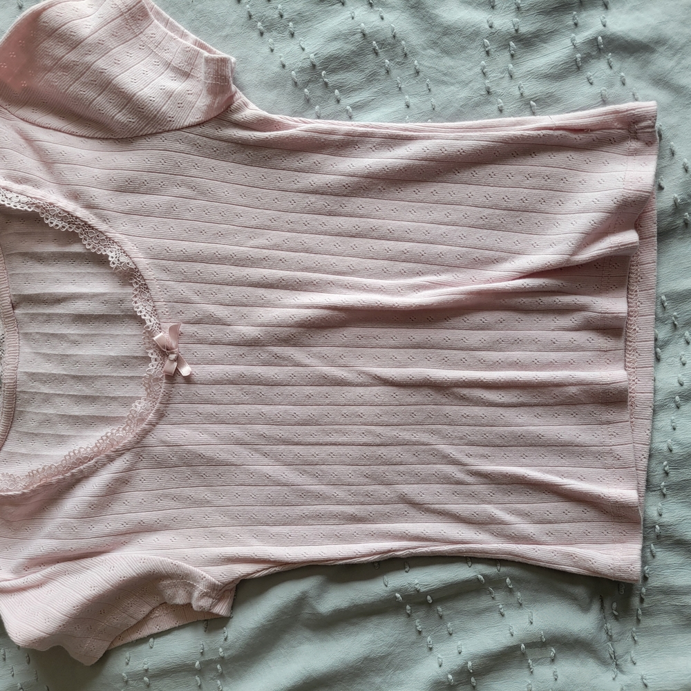 Pink Short Sleeve Top with Lace Detail